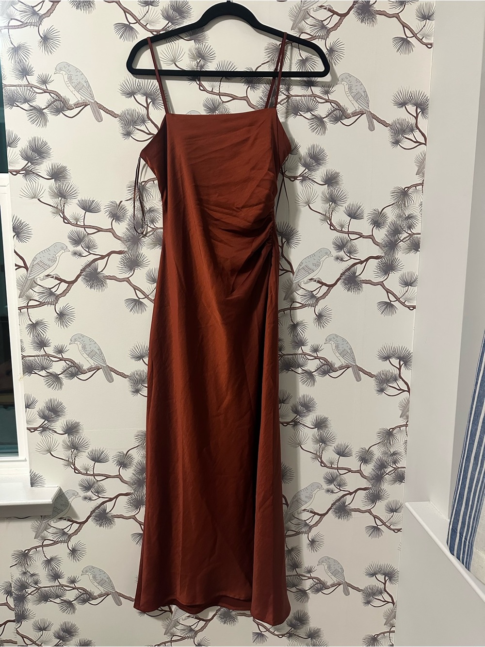 NWOT House of Harlow 1960 Rust Satin Ruched Midi Slip Dress Medium